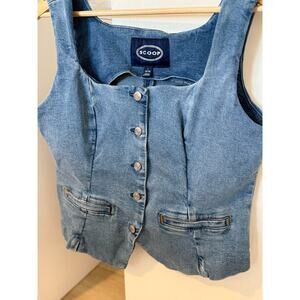 Scoop Denim Button Front Vest Top Structured Y2K Western L ✨